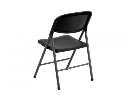 BLNK™ HERCULES Series Plastic Folding Chair with Charcoal Frame - Black