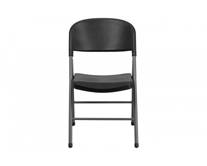 BLNK™ HERCULES Series Plastic Folding Chair with Charcoal Frame - Black