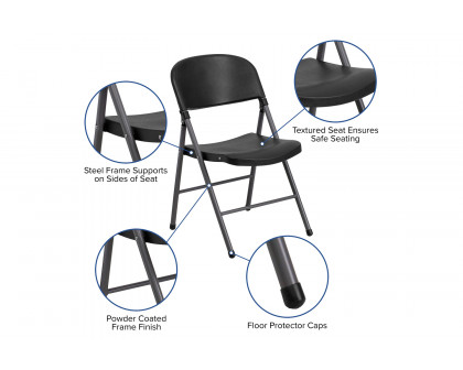 BLNK™ HERCULES Series Plastic Folding Chair with Charcoal Frame - Black