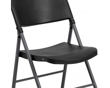 BLNK™ HERCULES Series Plastic Folding Chair with Charcoal Frame - Black