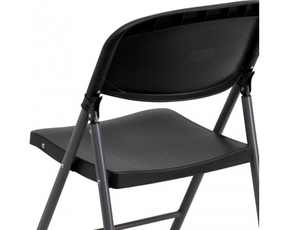 BLNK™ HERCULES Series Plastic Folding Chair with Charcoal Frame - Black