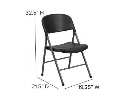 BLNK™ HERCULES Series Plastic Folding Chair with Charcoal Frame - Black