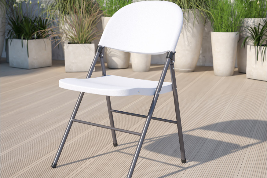 BLNK™ HERCULES Series Plastic Folding Chair with Charcoal Frame - Granite White