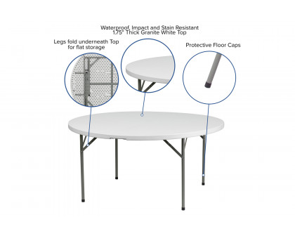 BLNK Elon Style 2 Round Plastic Split Folding Table - 5'D