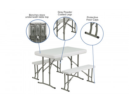 BLNK - Rowan Portable Plastic Folding Bench and Table Set 3 Piece