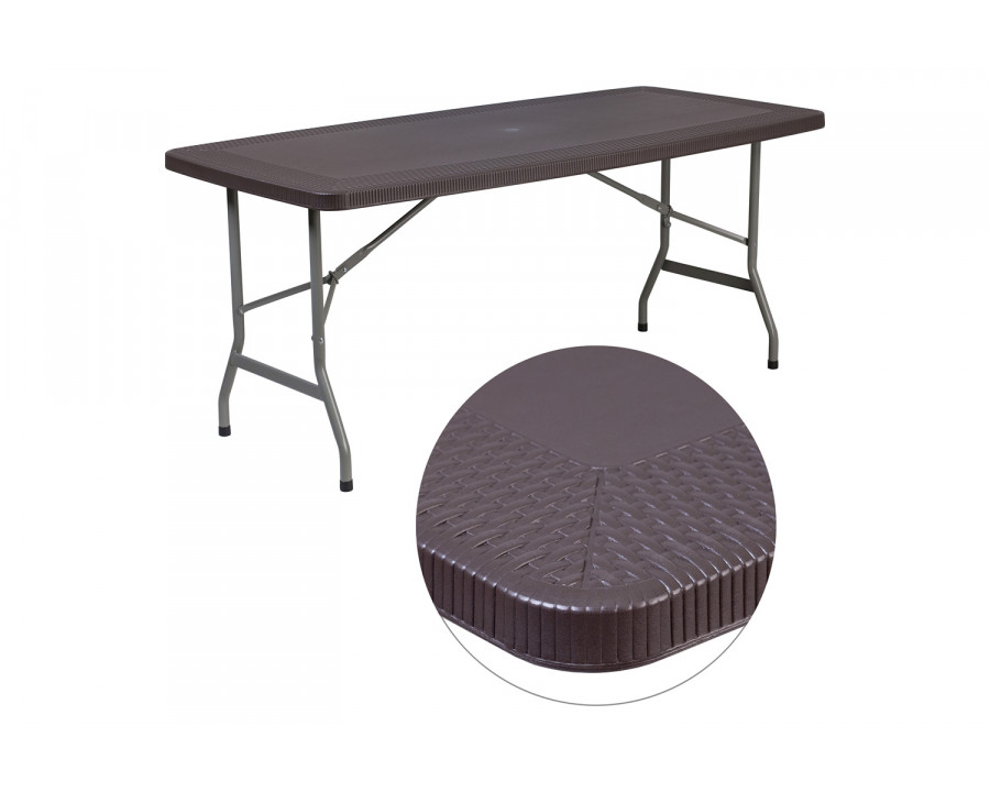 BLNK - Elon Indoor-Outdoor Plastic Brown Rattan Folding Table with Umbrella Hole