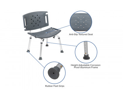 BLNK HERCULES Series Medical Adjustable Bath and Shower Chair with Extra Large Back - Gray