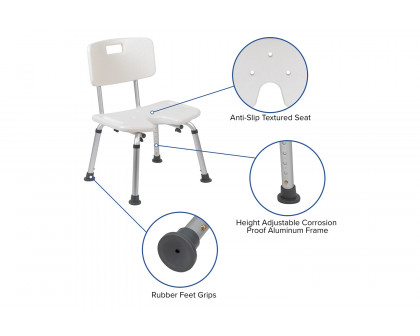 BLNK HERCULES Series Medical Adjustable Bath and Shower Chair with U-Shaped Cutout - White