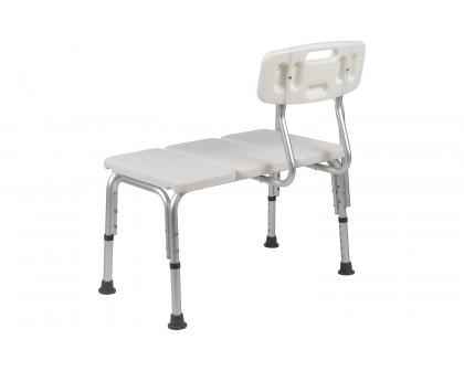 BLNK HERCULES Series Adjustable Bath and Shower Transfer Bench with Back and Side Arm - White