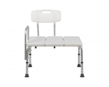 BLNK HERCULES Series Adjustable Bath and Shower Transfer Bench with Back and Side Arm - White