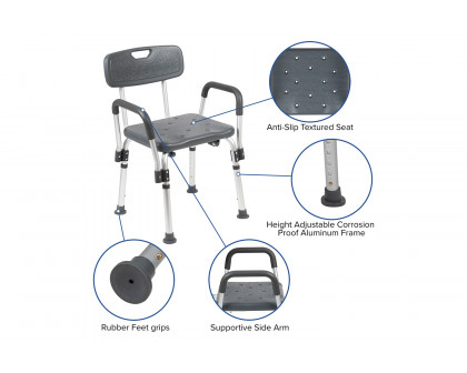 BLNK HERCULES Series Medical Adjustable Bath and Shower Chair with Depth Adjustable Back - Gray