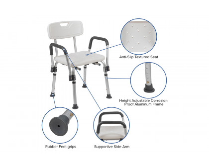 BLNK HERCULES Series Medical Adjustable Bath and Shower Chair with Depth Adjustable Back - White