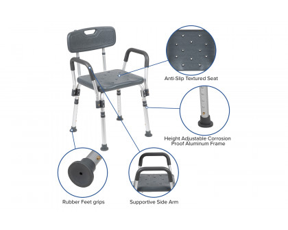 BLNK HERCULES Series Medical Adjustable Bath and Shower Chair with Quick Release Back and Arms - Gray