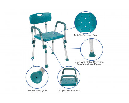 BLNK HERCULES Series Medical Adjustable Bath and Shower Chair with Quick Release Back and Arms - Teal