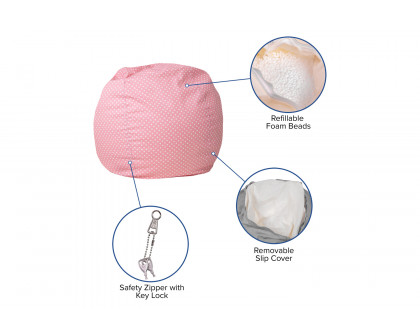 BLNK Dillon Small Refillable Bean Bag Chair for Kids and Teens - Light Pink Dot