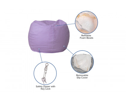 BLNK Dillon Small Refillable Bean Bag Chair for Kids and Teens - Lavender Dot