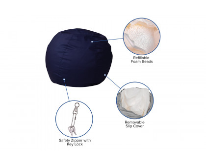 BLNK Dillon Small Refillable Bean Bag Chair for Kids and Teens - Solid Navy Blue