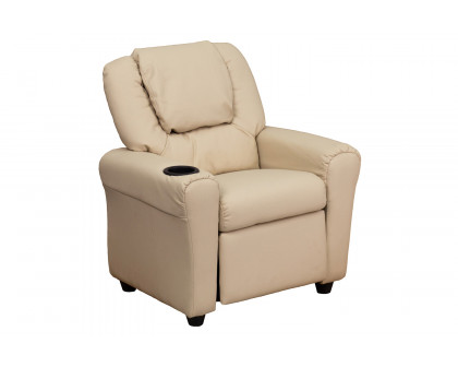 BLNK™ Vana Vinyl Contemporary Kids Recliner with Cup Holder and Headrest - Beige