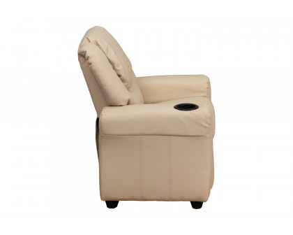 BLNK™ Vana Vinyl Contemporary Kids Recliner with Cup Holder and Headrest - Beige