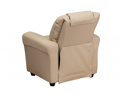 BLNK™ Vana Vinyl Contemporary Kids Recliner with Cup Holder and Headrest - Beige