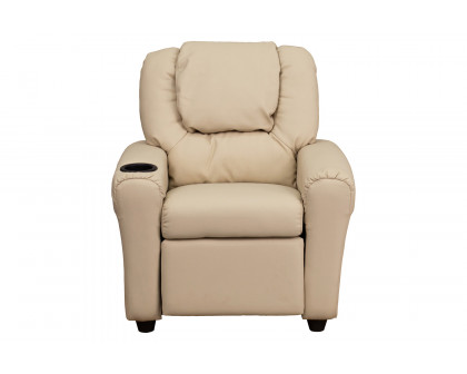 BLNK™ Vana Vinyl Contemporary Kids Recliner with Cup Holder and Headrest - Beige