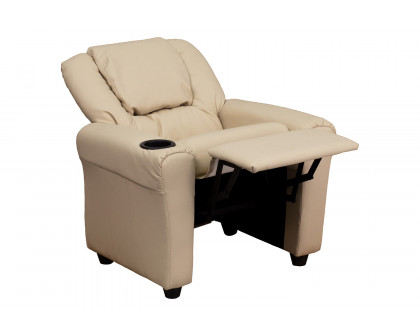 BLNK™ Vana Vinyl Contemporary Kids Recliner with Cup Holder and Headrest - Beige