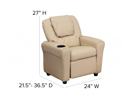 BLNK™ Vana Vinyl Contemporary Kids Recliner with Cup Holder and Headrest - Beige