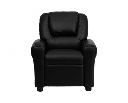 BLNK Vana LeatherSoft Contemporary Kids Recliner with Cup Holder and Headrest - Black