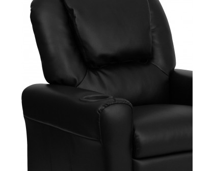 BLNK Vana LeatherSoft Contemporary Kids Recliner with Cup Holder and Headrest - Black