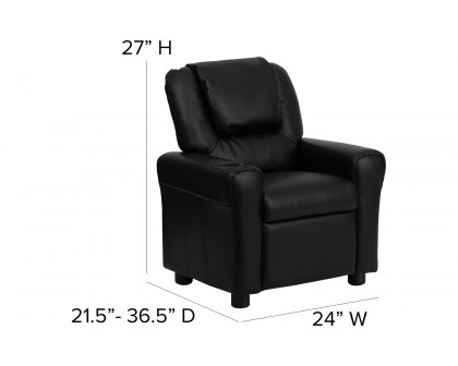 BLNK Vana LeatherSoft Contemporary Kids Recliner with Cup Holder and Headrest - Black