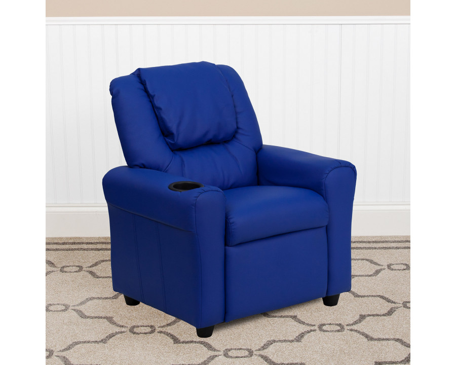 BLNK Vana Vinyl Contemporary Kids Recliner with Cup Holder and Headrest - Blue