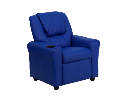 BLNK Vana Vinyl Contemporary Kids Recliner with Cup Holder and Headrest - Blue