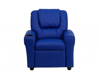 BLNK Vana Vinyl Contemporary Kids Recliner with Cup Holder and Headrest - Blue