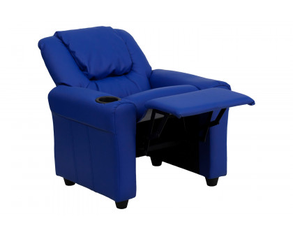 BLNK Vana Vinyl Contemporary Kids Recliner with Cup Holder and Headrest - Blue