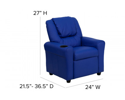 BLNK Vana Vinyl Contemporary Kids Recliner with Cup Holder and Headrest - Blue