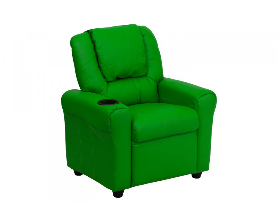 BLNK Vana Vinyl Contemporary Kids Recliner with Cup Holder and Headrest - Green