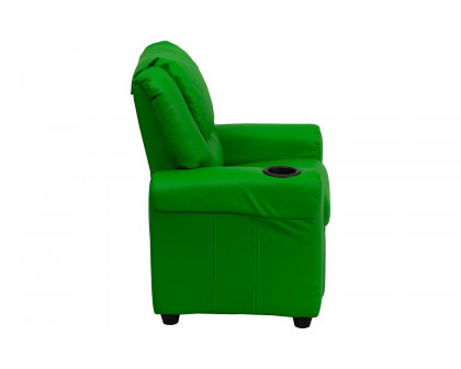 BLNK Vana Vinyl Contemporary Kids Recliner with Cup Holder and Headrest - Green