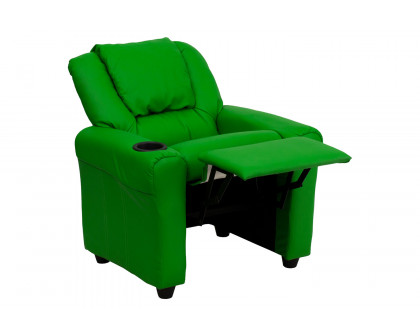 BLNK Vana Vinyl Contemporary Kids Recliner with Cup Holder and Headrest - Green