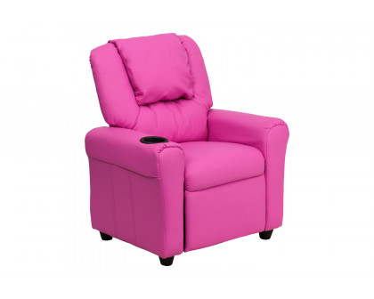 BLNK Vana Vinyl Contemporary Kids Recliner with Cup Holder and Headrest - Hot Pink