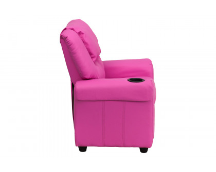 BLNK Vana Vinyl Contemporary Kids Recliner with Cup Holder and Headrest - Hot Pink