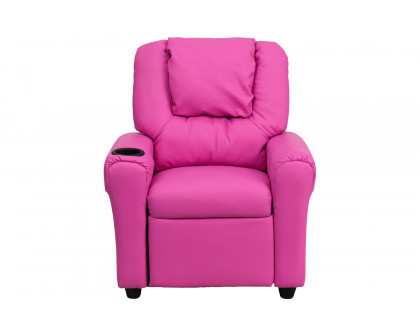 BLNK Vana Vinyl Contemporary Kids Recliner with Cup Holder and Headrest - Hot Pink