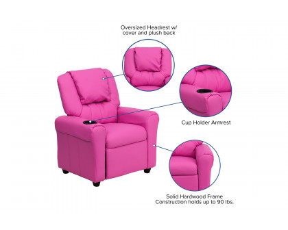 BLNK Vana Vinyl Contemporary Kids Recliner with Cup Holder and Headrest - Hot Pink