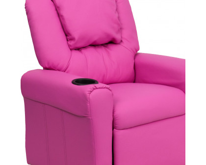 BLNK Vana Vinyl Contemporary Kids Recliner with Cup Holder and Headrest - Hot Pink