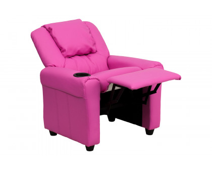 BLNK Vana Vinyl Contemporary Kids Recliner with Cup Holder and Headrest - Hot Pink