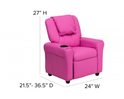 BLNK Vana Vinyl Contemporary Kids Recliner with Cup Holder and Headrest - Hot Pink