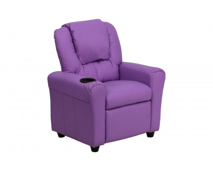 BLNK Vana Vinyl Contemporary Kids Recliner with Cup Holder and Headrest - Lavender