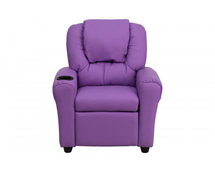 BLNK Vana Vinyl Contemporary Kids Recliner with Cup Holder and Headrest - Lavender