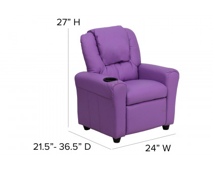 BLNK Vana Vinyl Contemporary Kids Recliner with Cup Holder and Headrest - Lavender