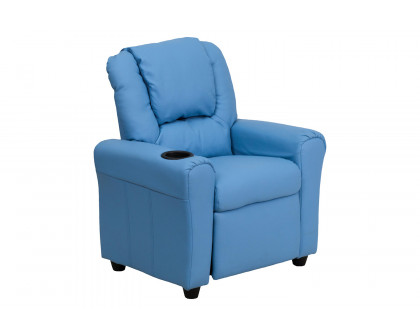 BLNK Vana Vinyl Contemporary Kids Recliner with Cup Holder and Headrest - Light Blue