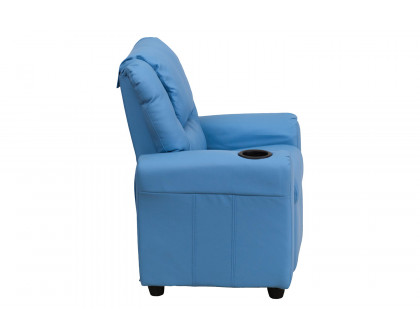 BLNK Vana Vinyl Contemporary Kids Recliner with Cup Holder and Headrest - Light Blue